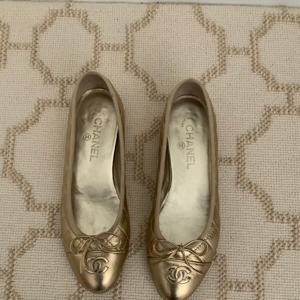Authentic Gold Quilted Chanel Flats